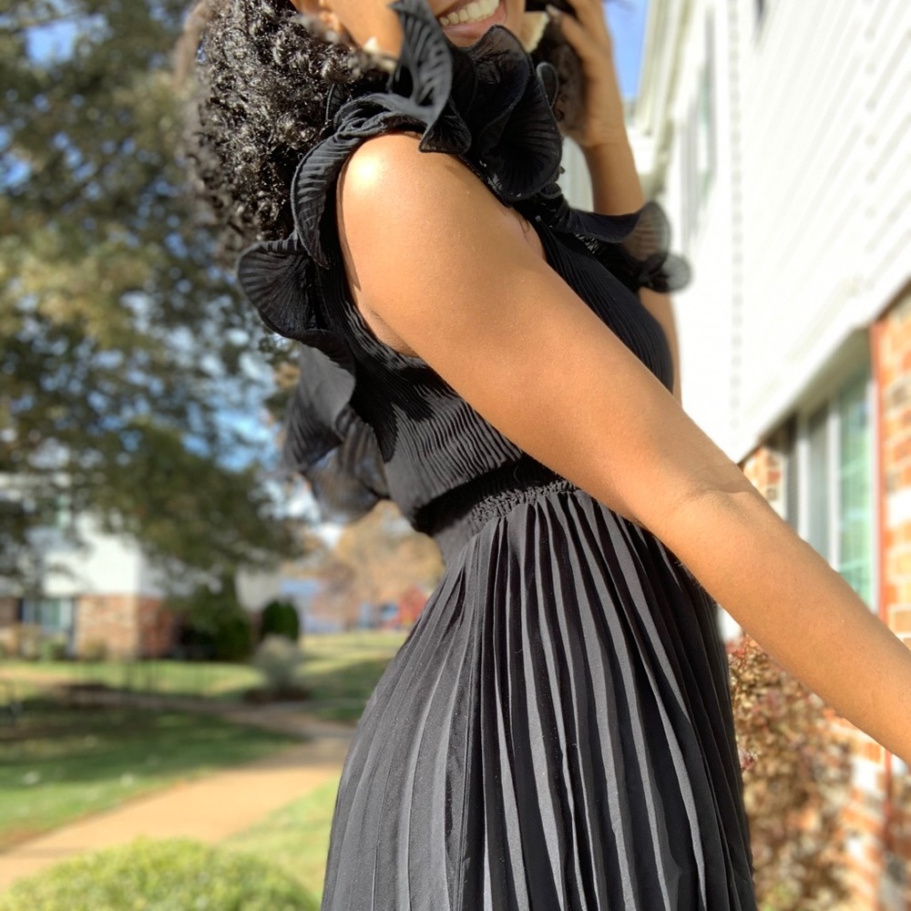 Black One Shoulder Ruffle Cocktail Dress - Picture 5 of 5